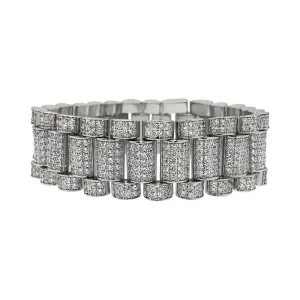 .925 Sterling Silver President CZ Bling Bling Bracelet 22MM in Rhodium