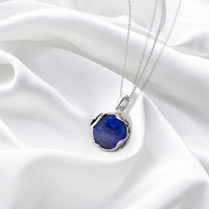 925 Sterling Silver Round Blue Lapis Lazuli 14mm Pendant