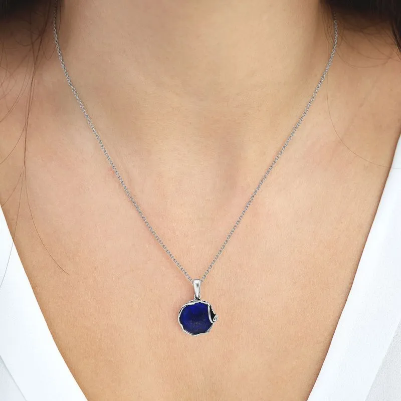 925 Sterling Silver Round Blue Lapis Lazuli 14mm Pendant