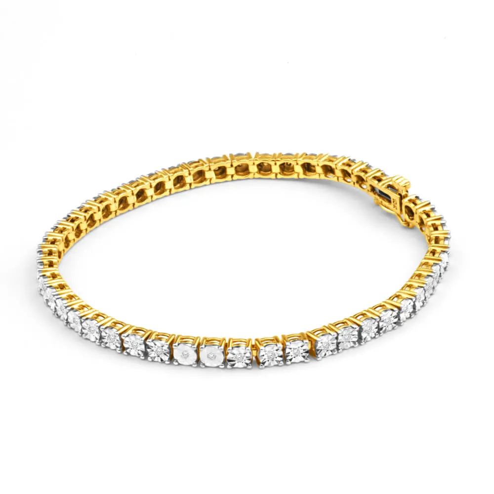 9ct Charming 1/4 Carat Yellow Gold Diamond Tennis Bracelet 18cm