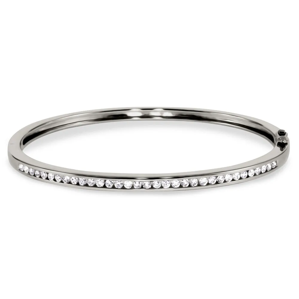 9ct White Gold 1.00ct Diamond Hinged Bangle