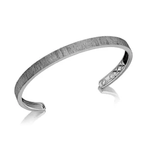 A. Jaffe 14K Ruthenium Gold 0.09ct. Diamond Brushed Finishing & Quilt Detail Inside Men's Bangle Bracelet