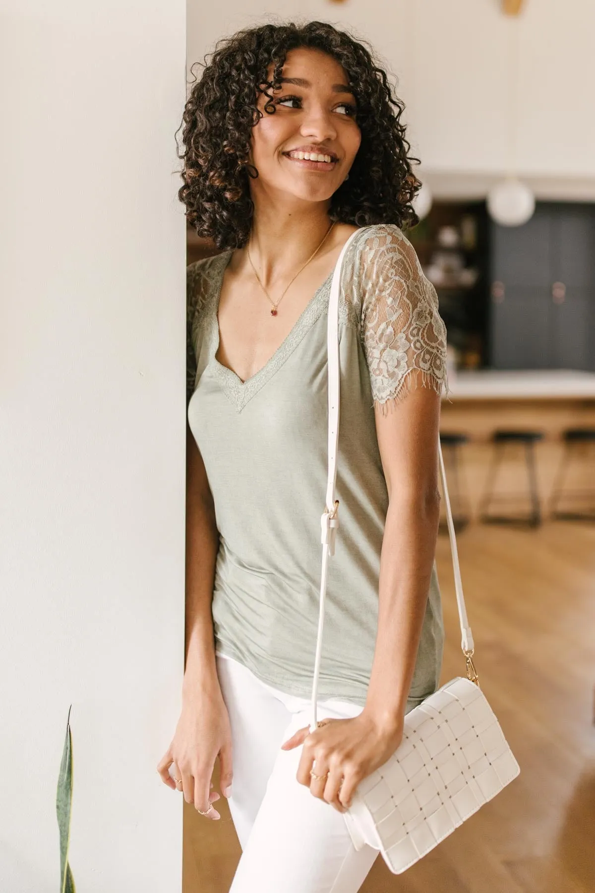 A Little Bit of Lace Top In Sage