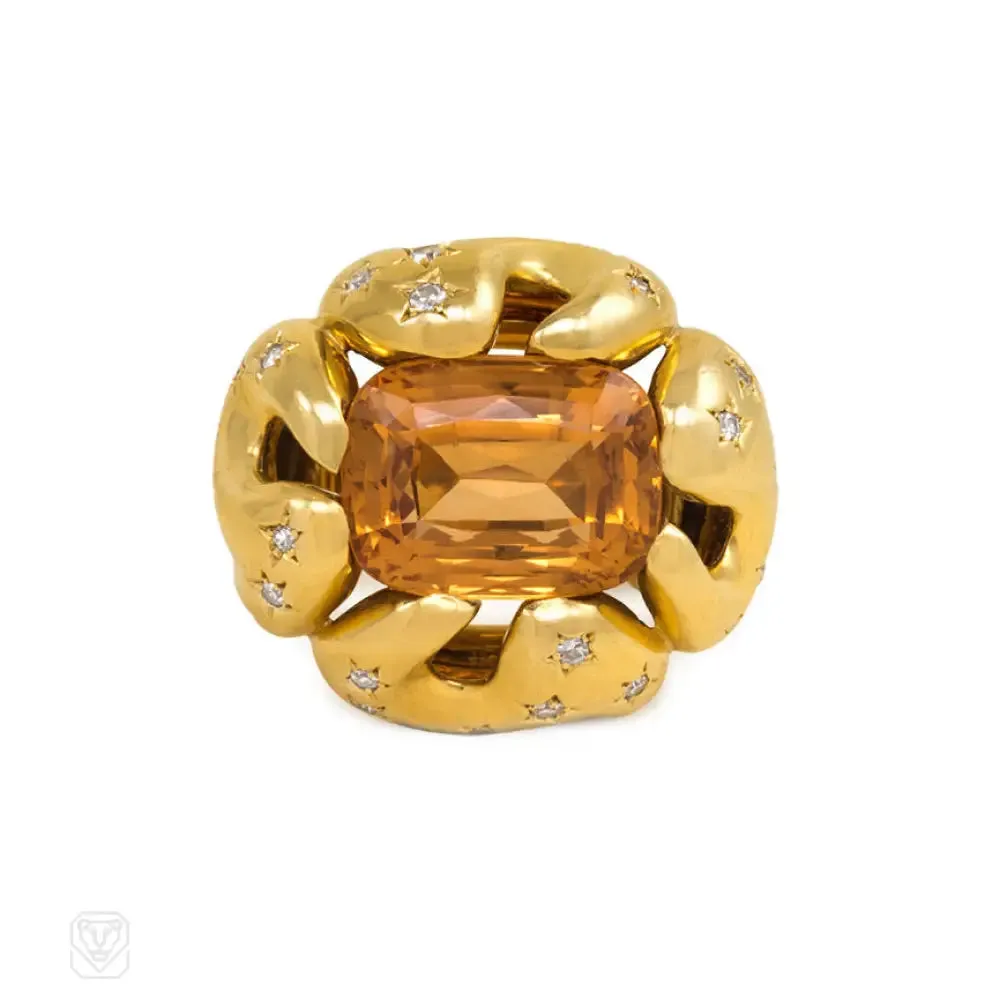 A Retro gold, diamond and topaz ring, Italy