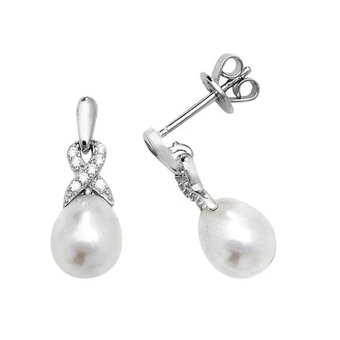 Acotis Silver 925 Zirconia & Pearl Drop Earrings G51175