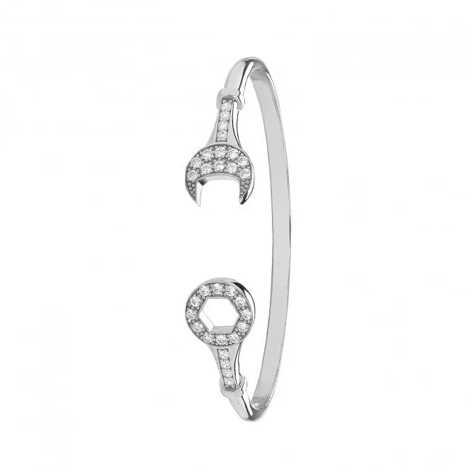 Acotis Silver Bangle Maidens Oval Zirconia Spanner G4105M