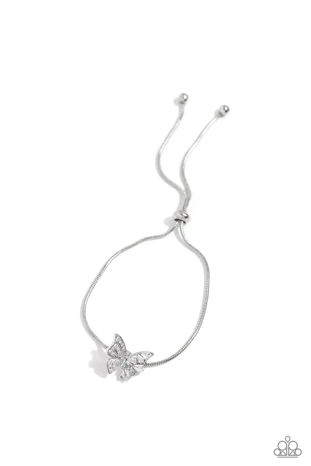 Adjustable Allure - White - Rhinestone Butterfly Paparazzi Lariat Bracelet