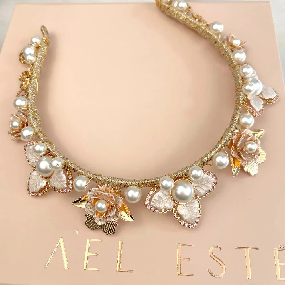 A'el Este - Sophia & Mia - Bridal Pearl & Crystal Headpiece Set- Gold