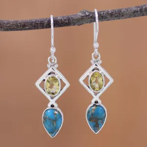 Alluring Combination Citrine and Composite Turquoise Earrings from India