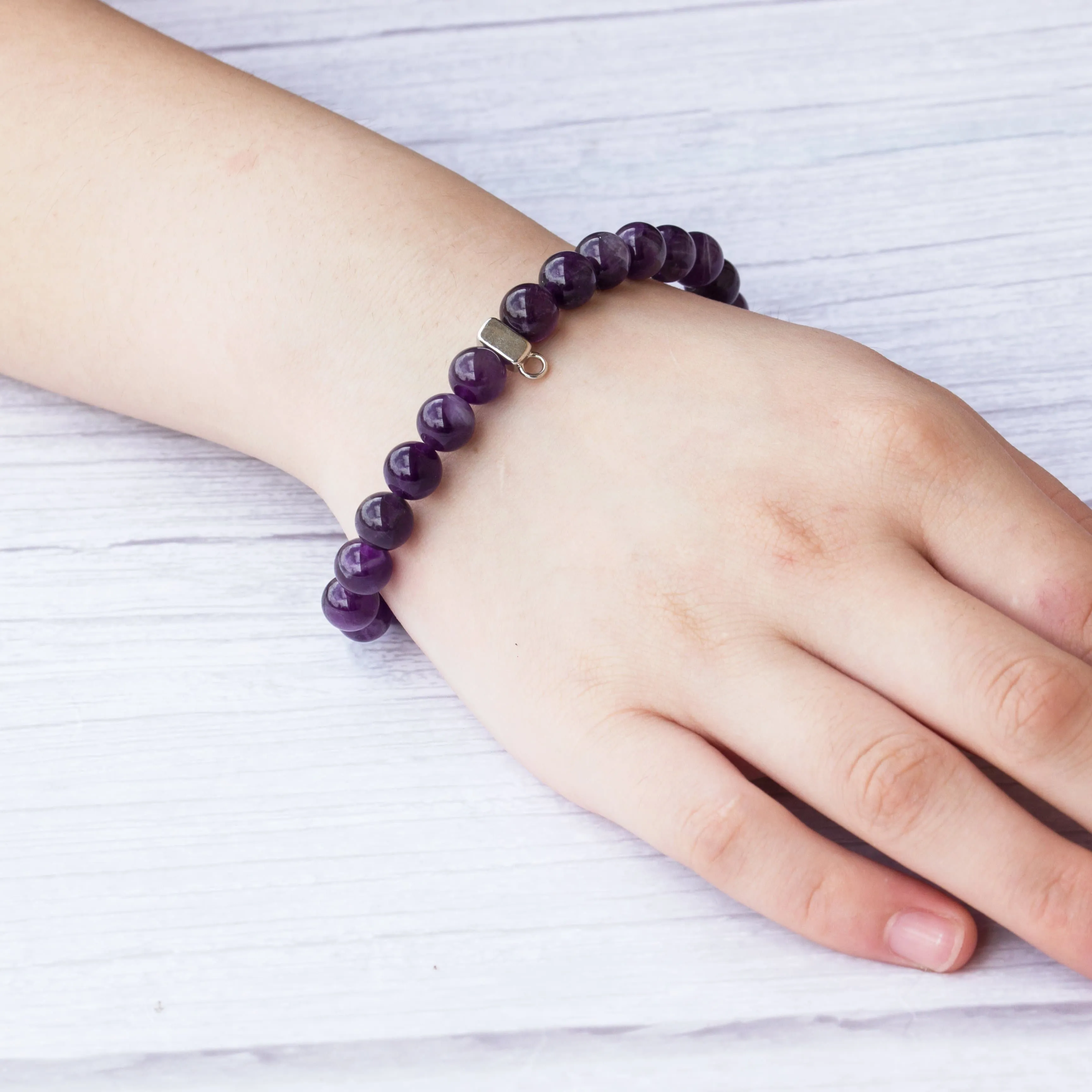 Amethyst Gemstone Charm Stretch Bracelet