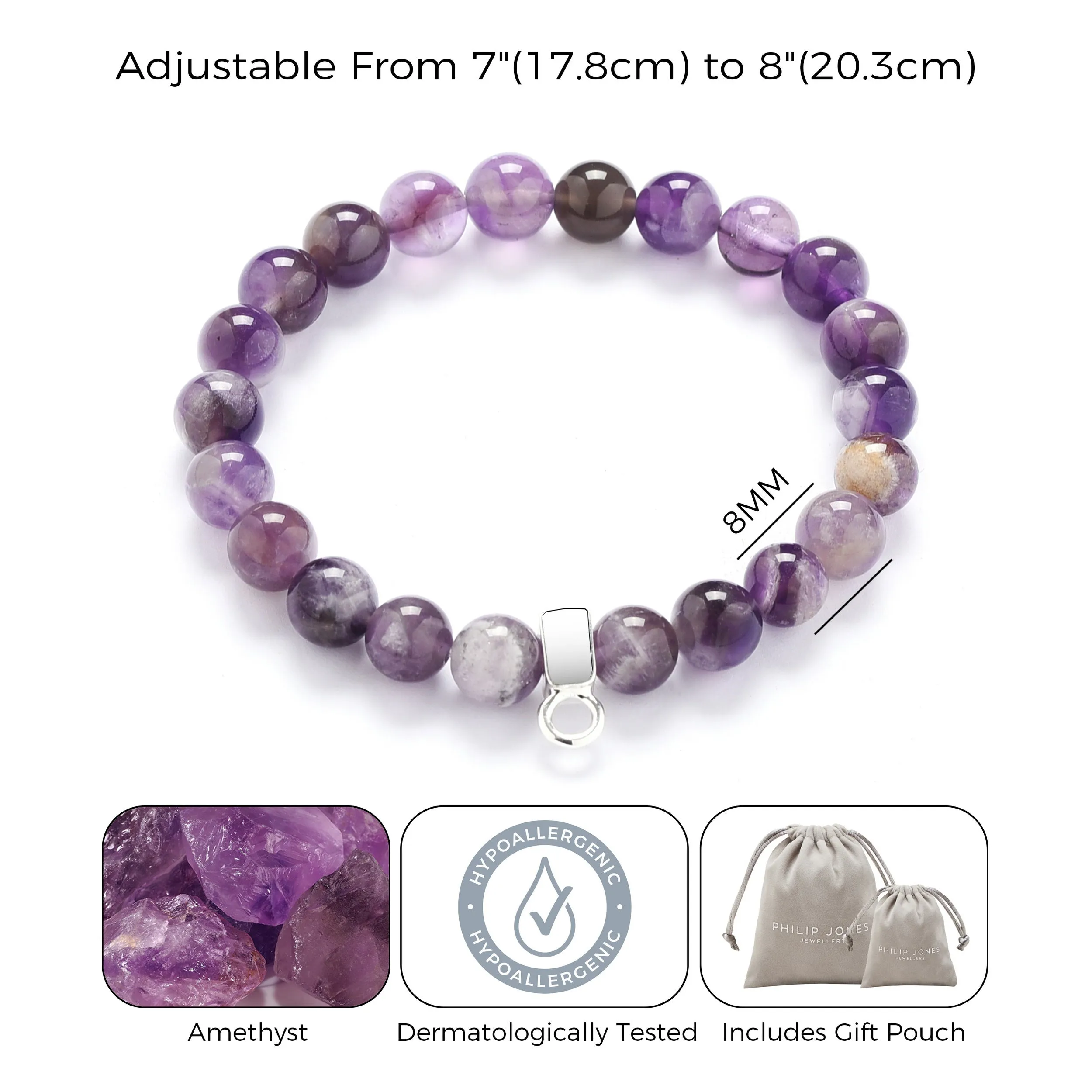 Amethyst Gemstone Charm Stretch Bracelet