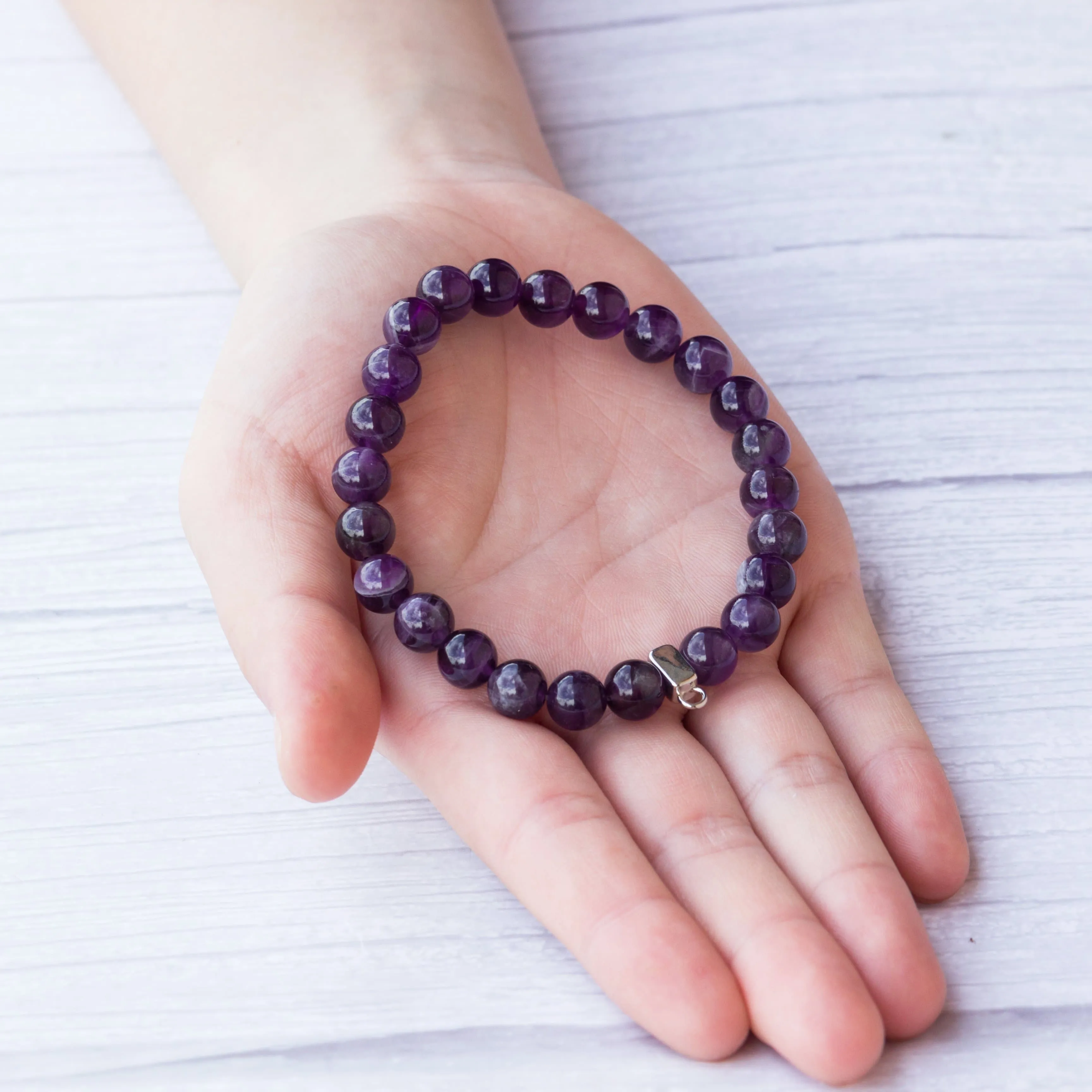 Amethyst Gemstone Charm Stretch Bracelet