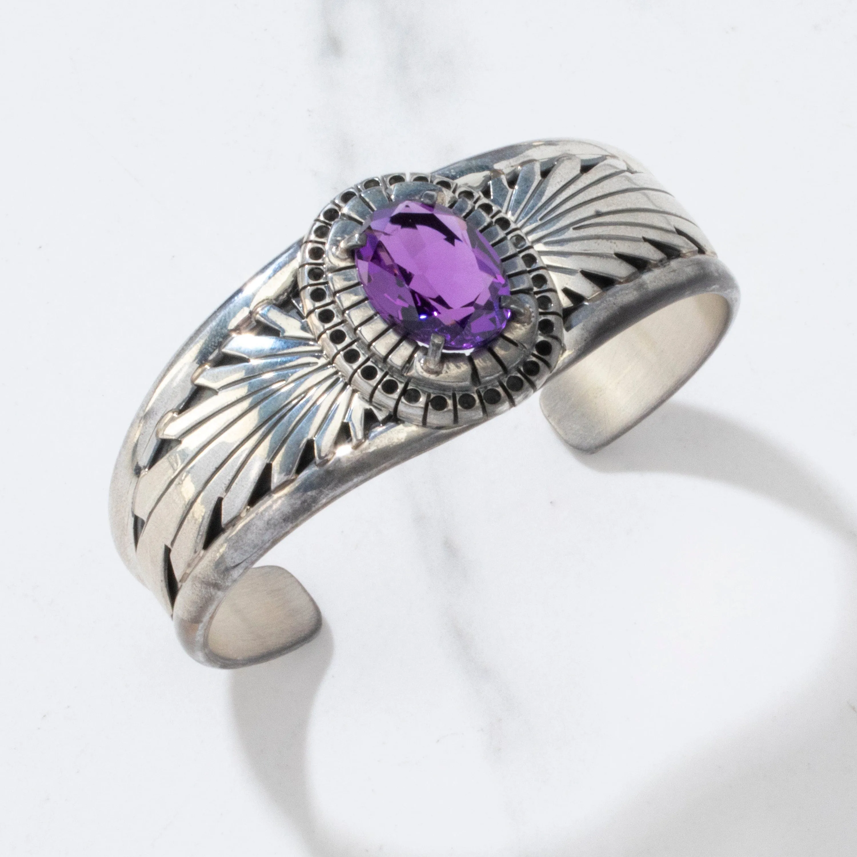 Amethyst Navajo USA Native American Made 925 Sterling Silver Cuff