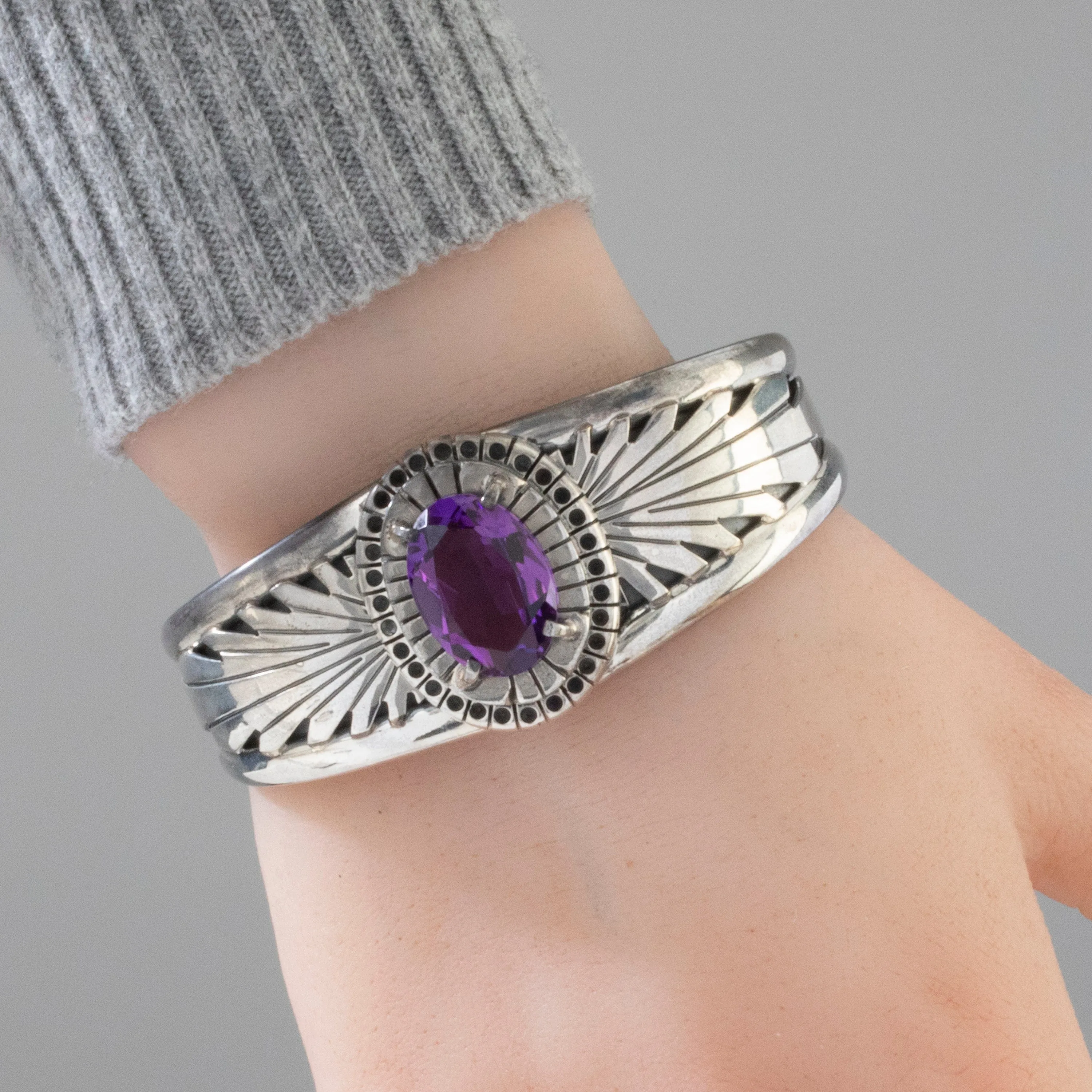 Amethyst Navajo USA Native American Made 925 Sterling Silver Cuff