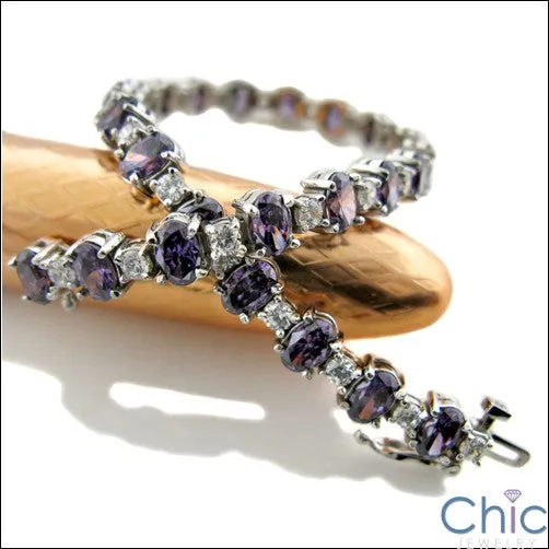 Amethyst Oval Tennis Cubic Zirconia CZ Bracelet