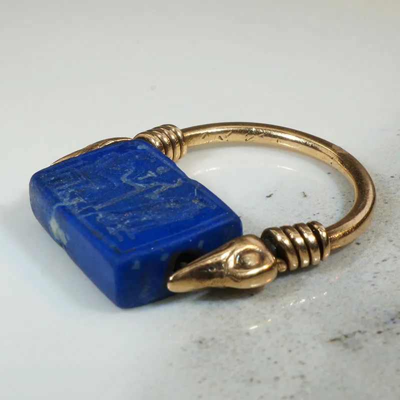 Ancient Egyptian Lapis Duck Heads Ring