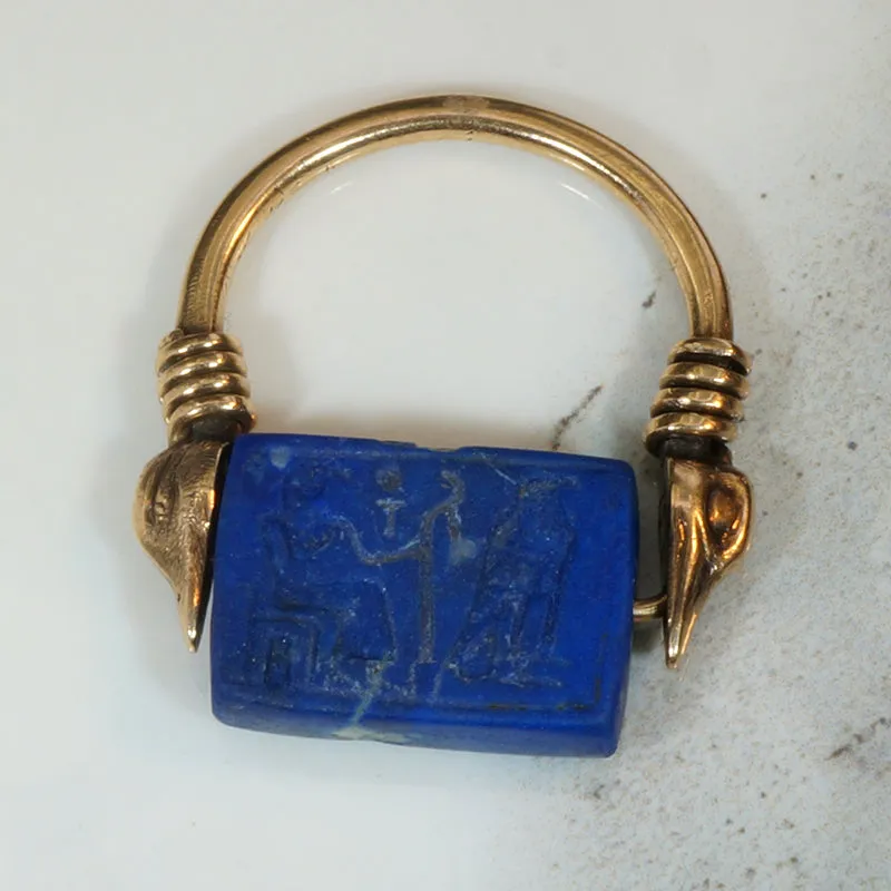 Ancient Egyptian Lapis Duck Heads Ring