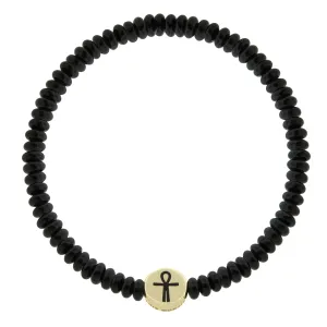 Ankh Recessed Enameled Gold Disk on Onyx Beaded Bracelet