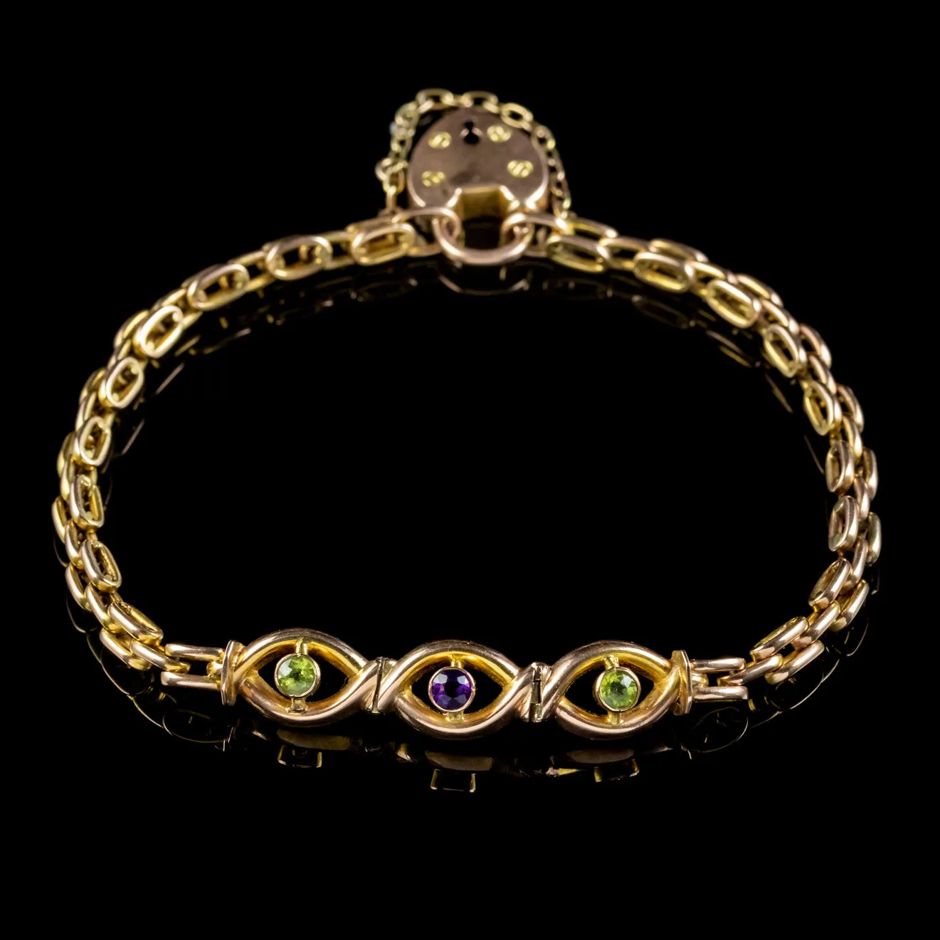 Antique Edwardian Heart Padlock Bracelet 9ct Gold Circa 1910