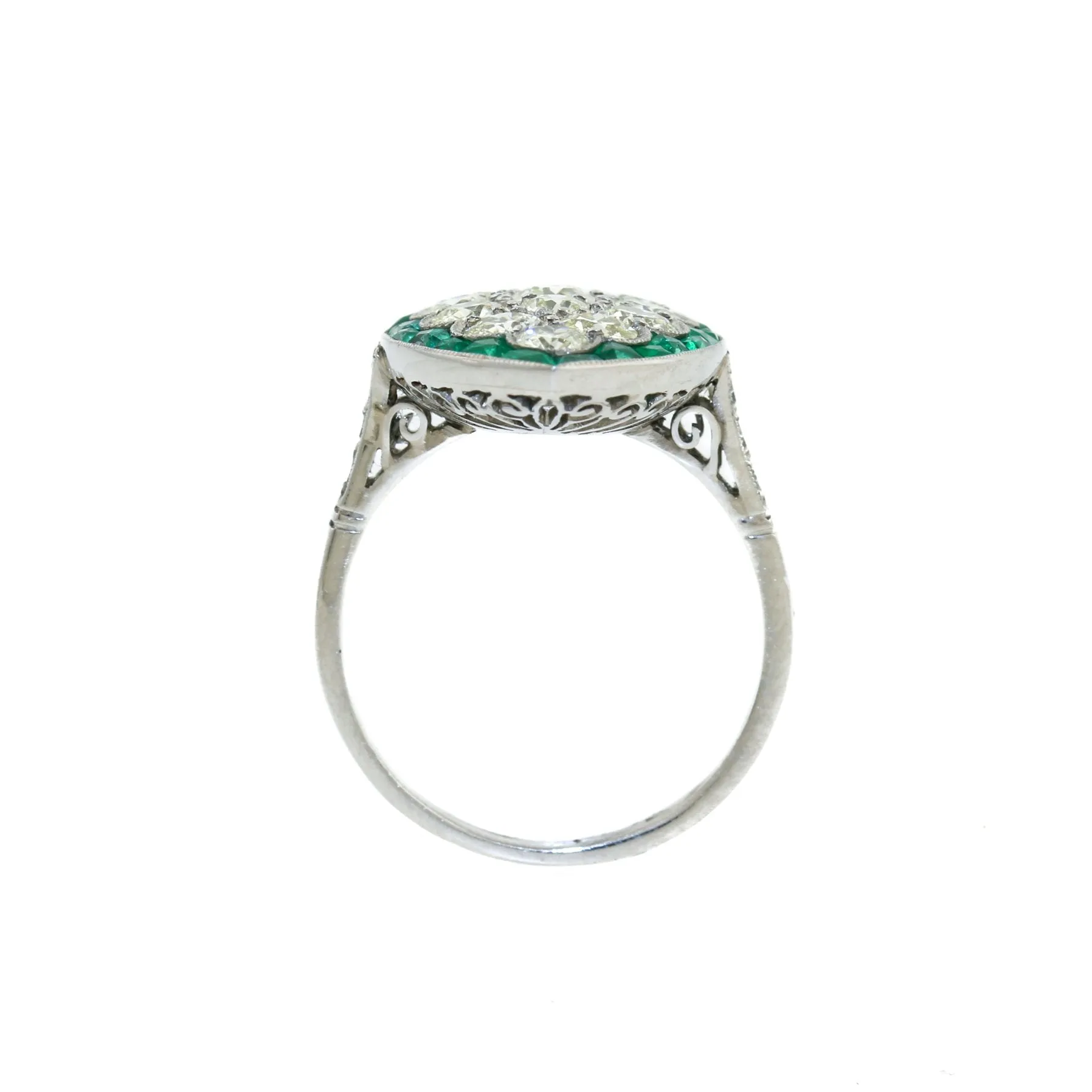 Antique Platinum x European Diamond & Emerald Cocktail Ring