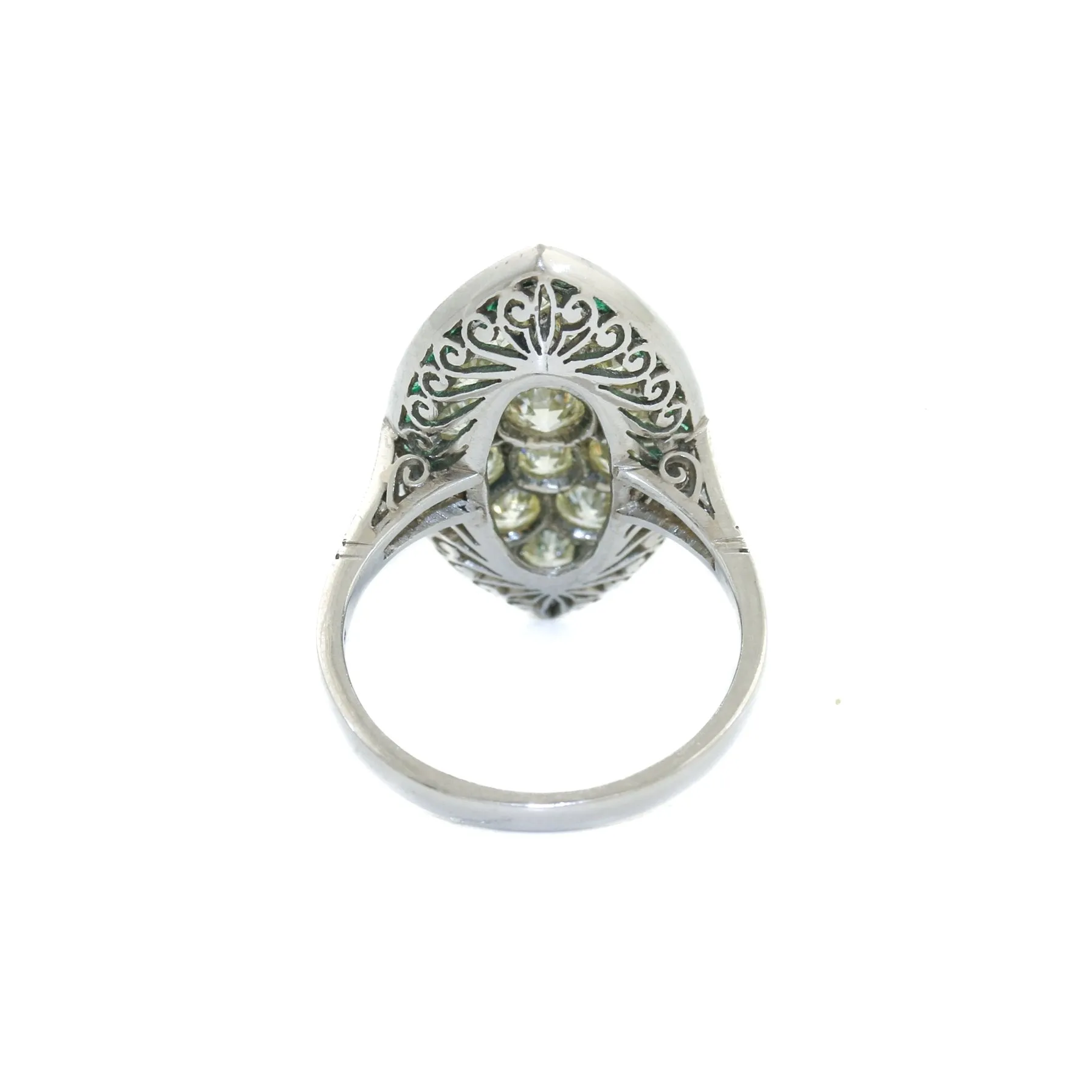 Antique Platinum x European Diamond & Emerald Cocktail Ring