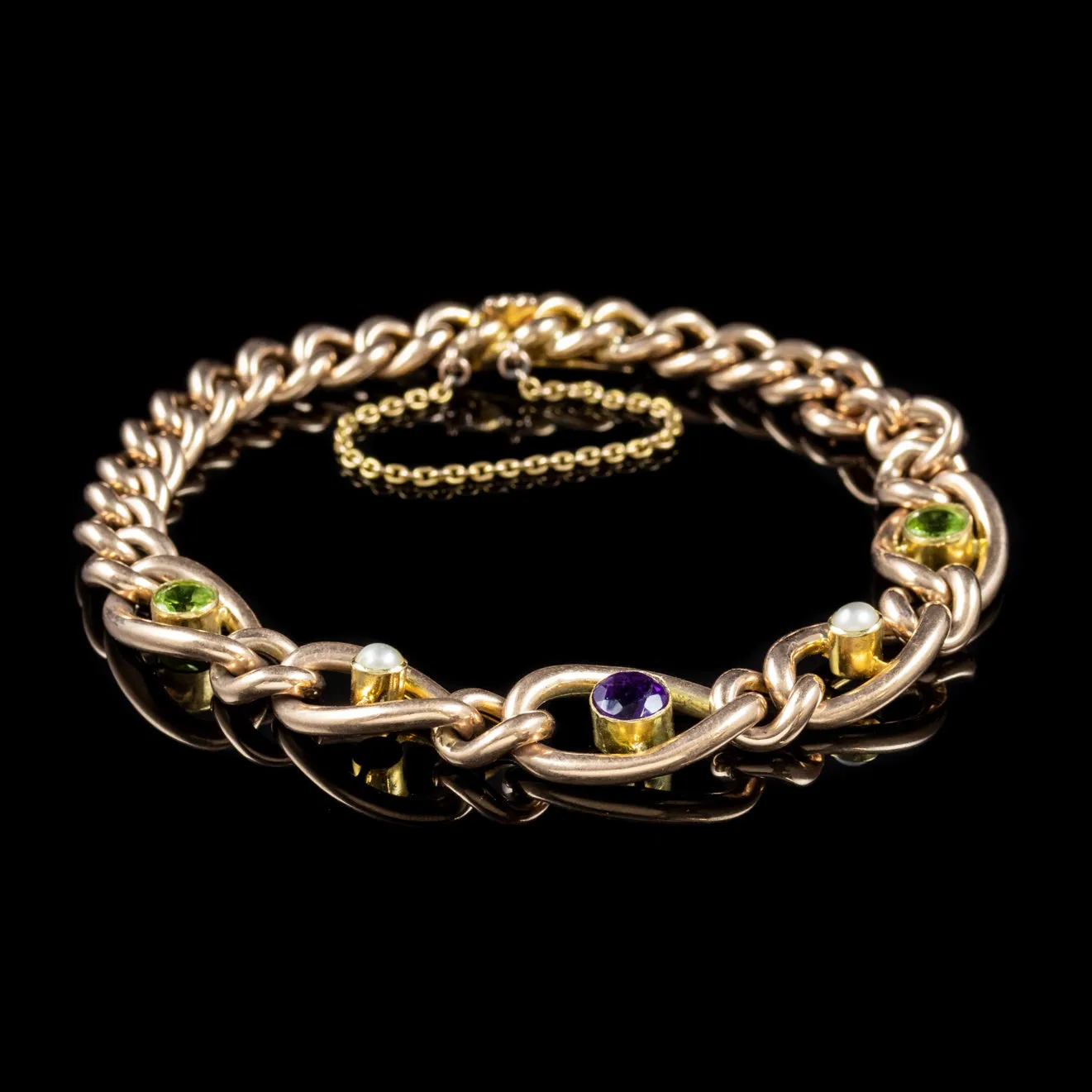 Antique Suffragette Chain Link Bracelet 15Ct Gold Victorian Circa 1900