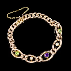 Antique Suffragette Chain Link Bracelet 15Ct Gold Victorian Circa 1900