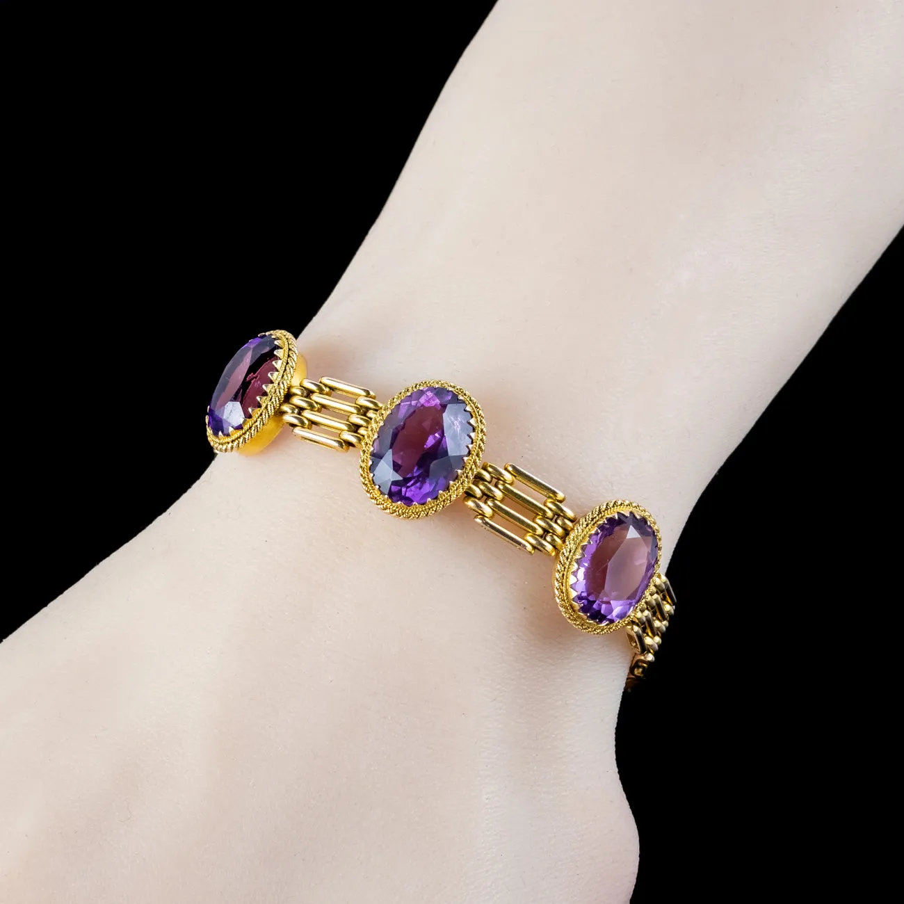 Antique Victorian Amethyst Bracelet 9ct Gold 19ct Of Amethyst