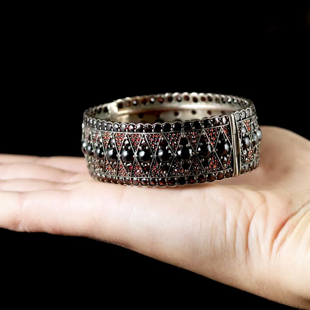 Antique Victorian Bohemian Garnet Bangle Boxed Circa 1880