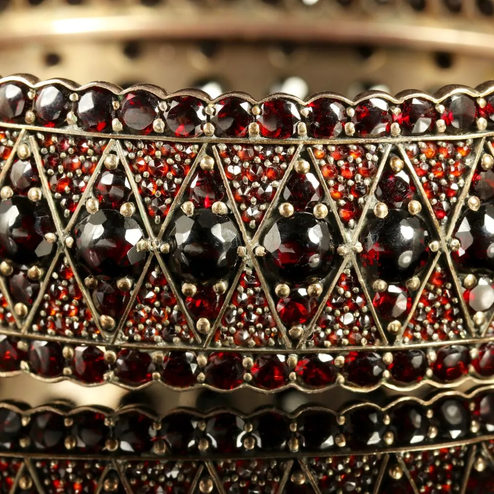 Antique Victorian Bohemian Garnet Bangle Boxed Circa 1880