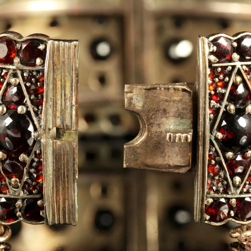 Antique Victorian Bohemian Garnet Bangle Boxed Circa 1880