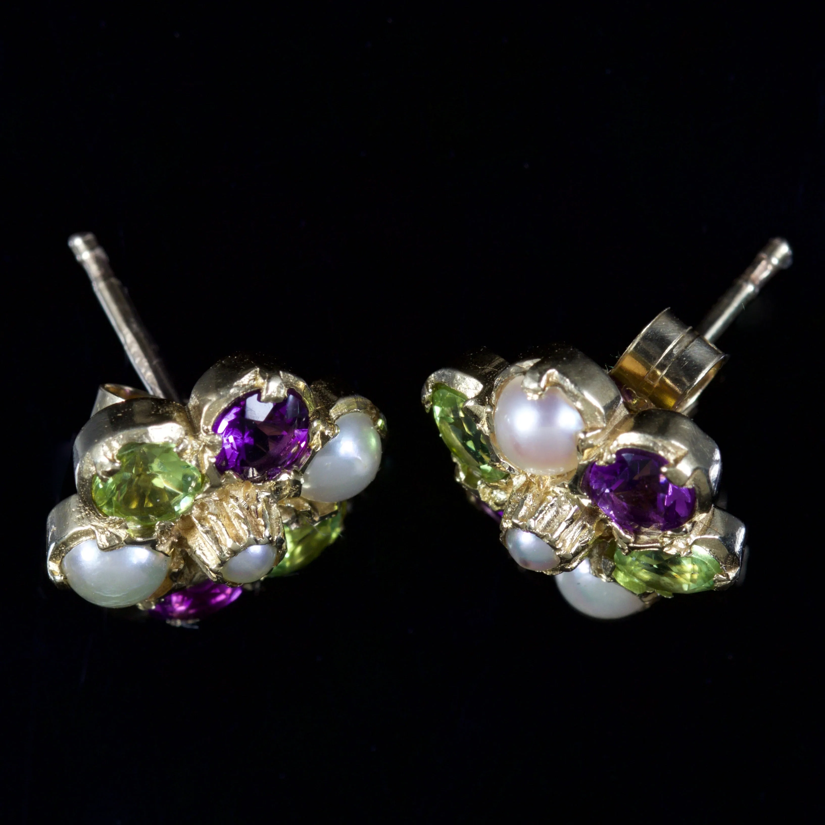 Antique Victorian Suffragette Cluster Earrings 9Ct Gold Circa 1900