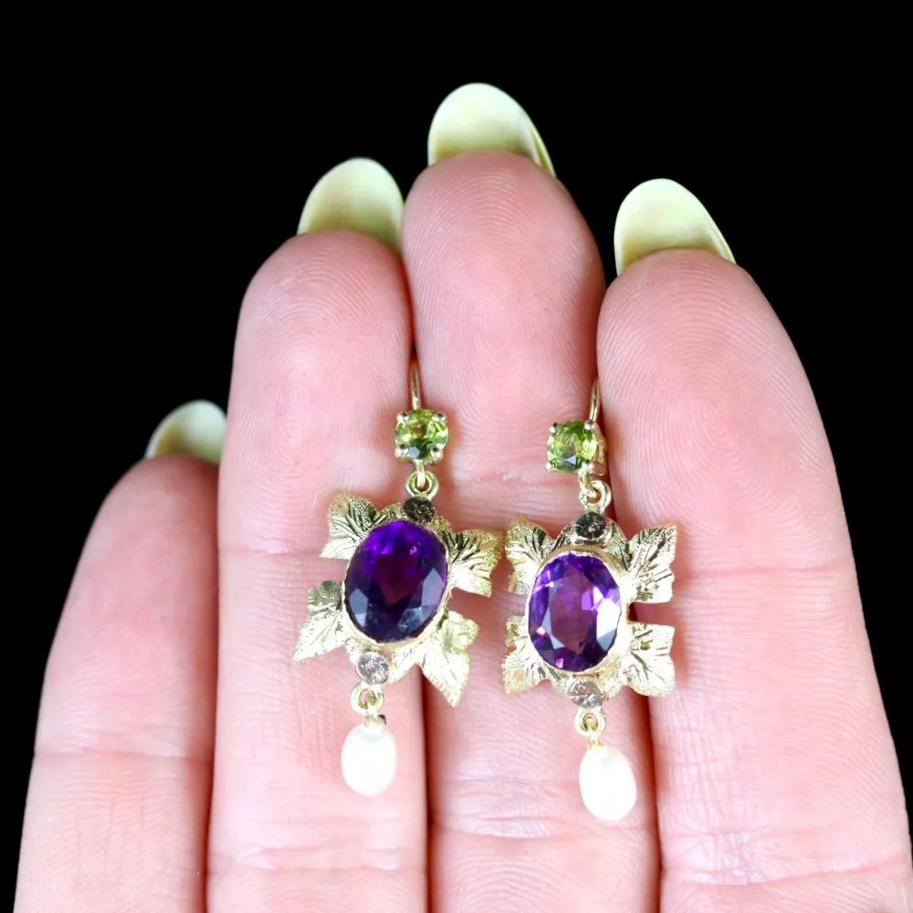 Antique Victorian Suffragette Earrings 18Ct Gold Drop Earrings Circa 1900