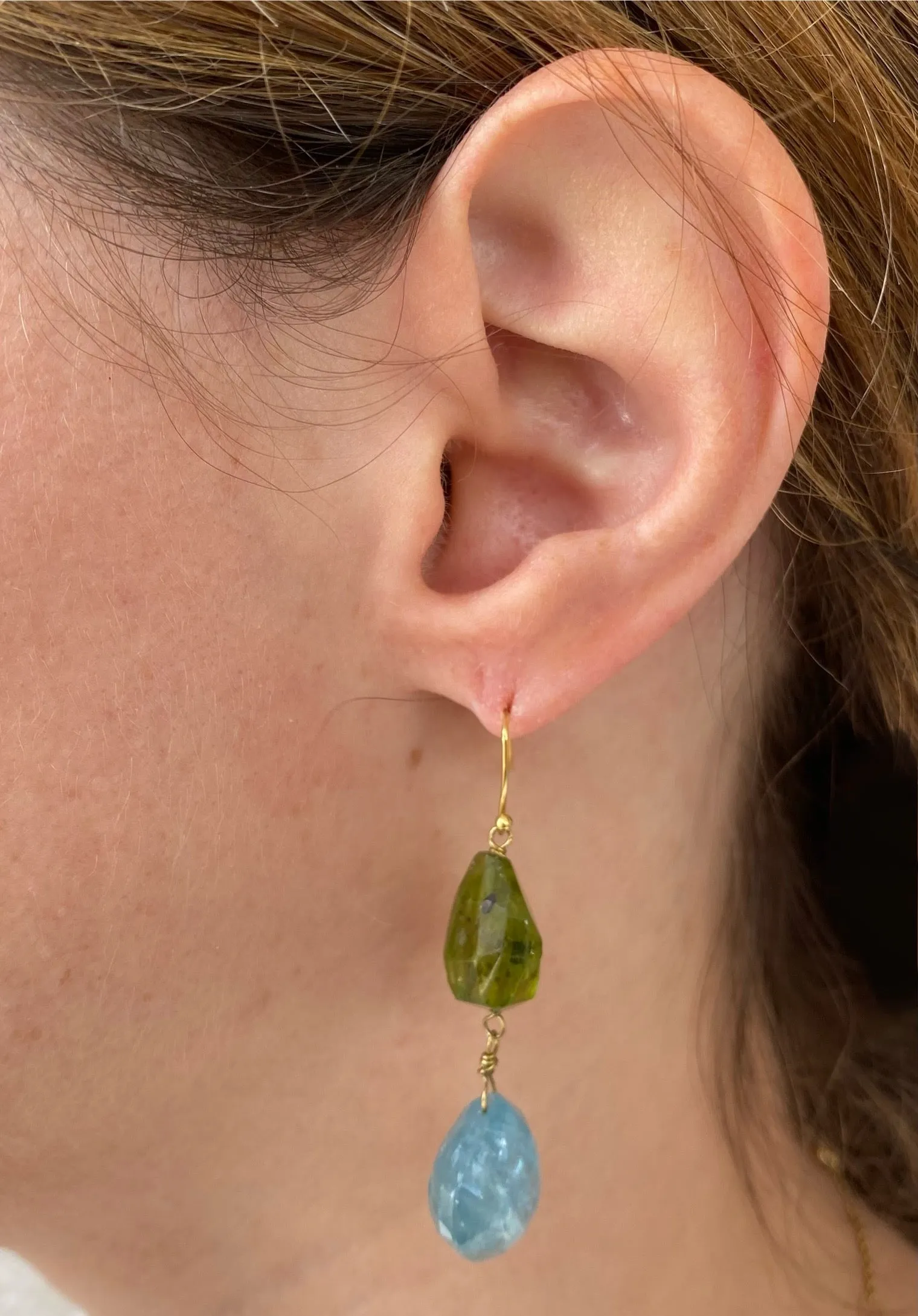 Aquamarine & Peridot Drop Earrings