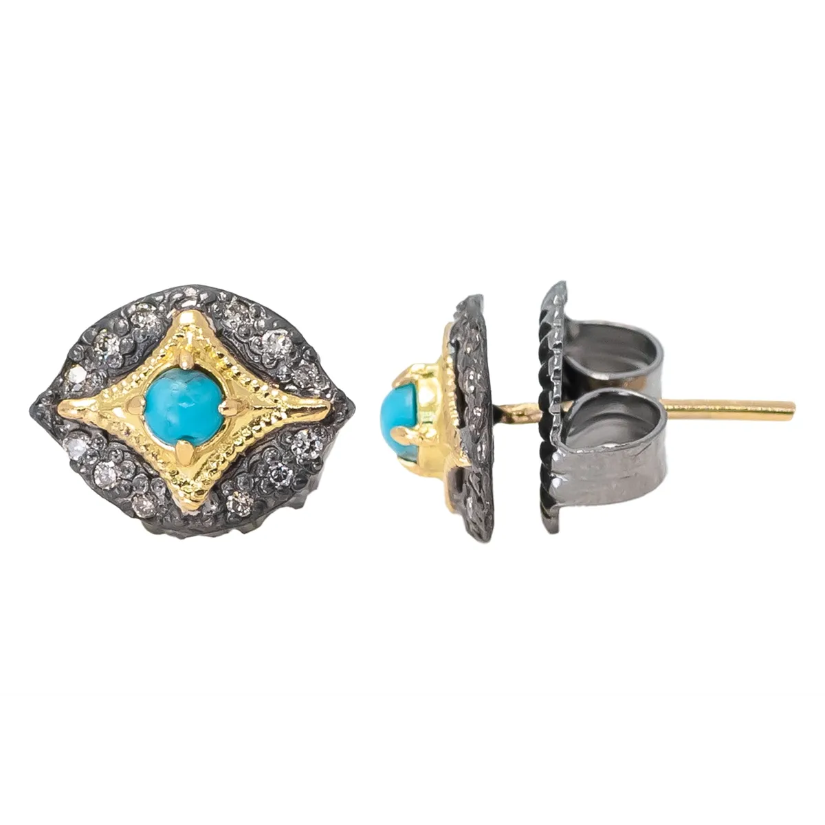 Armenta 18K Yellow Gold and Sterling Turquoise and Diamond Stud Earrings