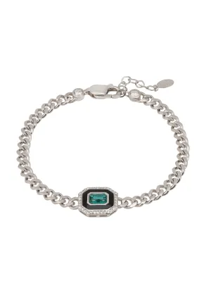 Art Deco Emerald And Enamel Bracelet Silver