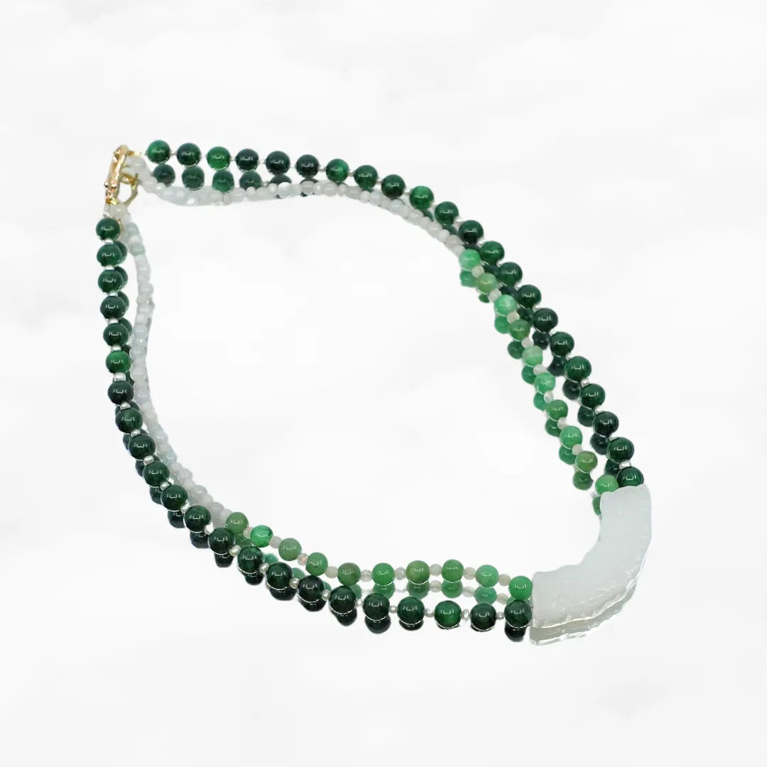 Auspicious Clouds White Jade Huang Beaded Necklace