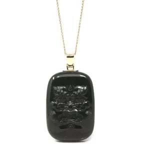 Baikalla™ 14K Yellow Gold Genuine Nephrite Black Jade " Da Hei Tian " Pendant Necklace