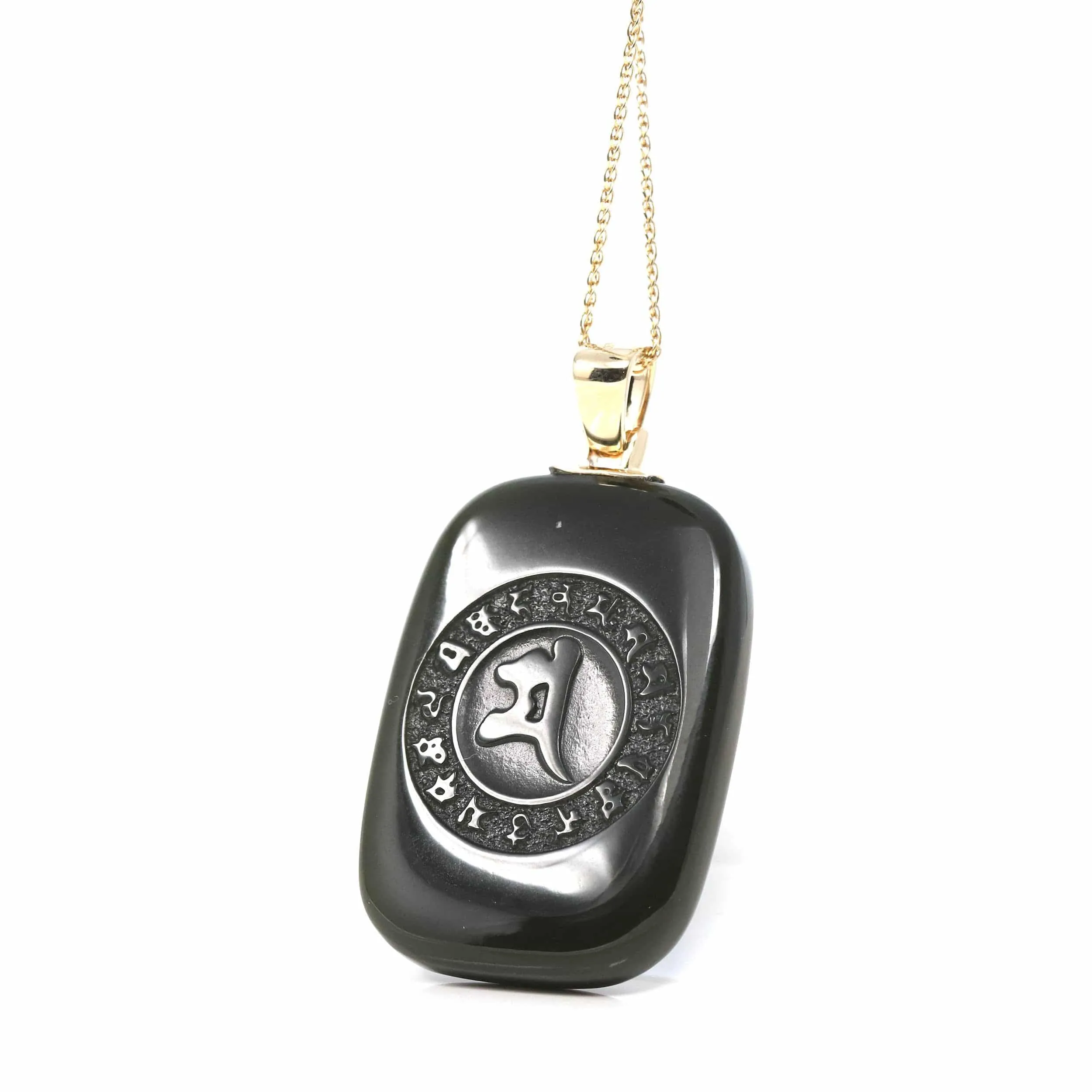 Baikalla™ 14K Yellow Gold Genuine Nephrite Black Jade " Da Hei Tian " Pendant Necklace