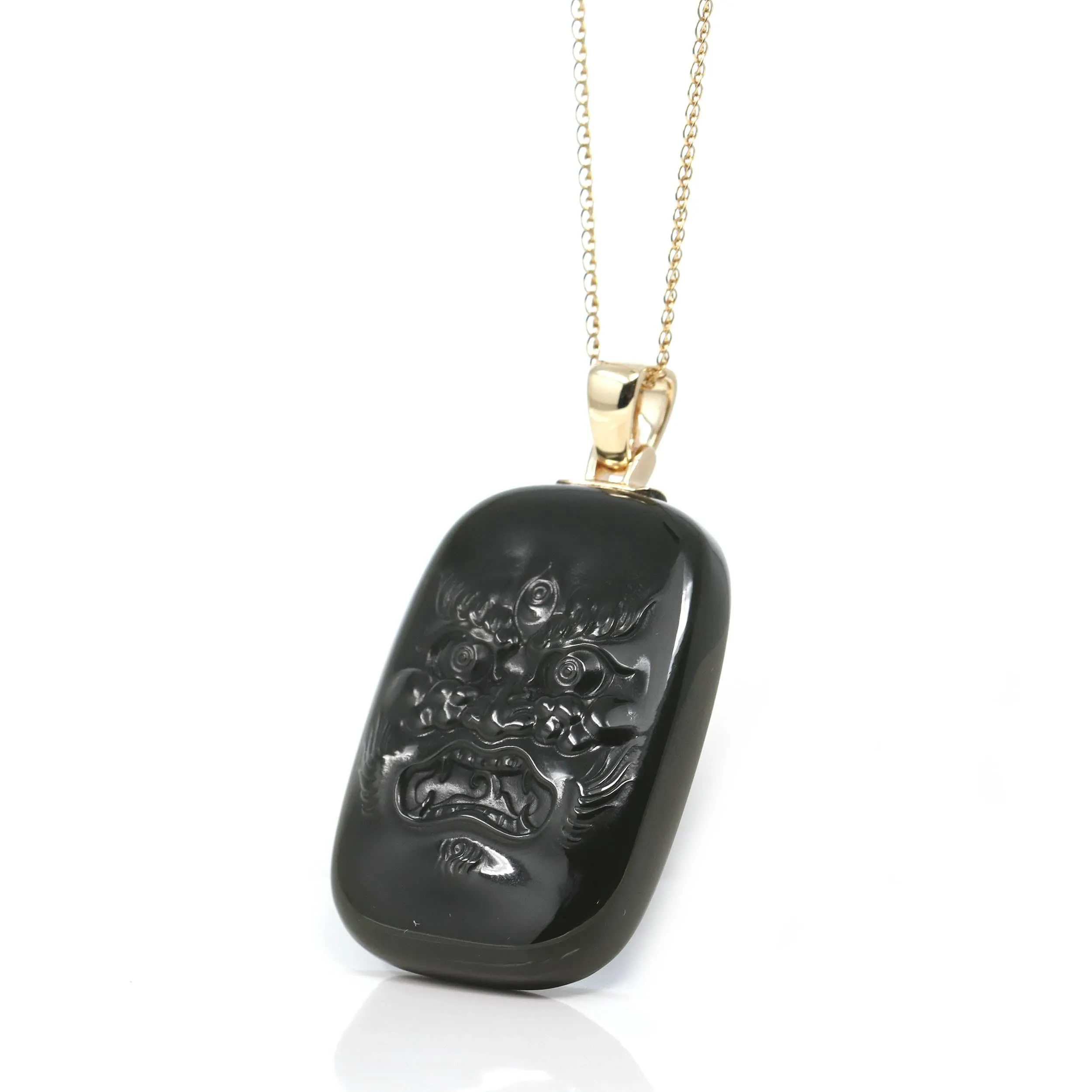 Baikalla™ 14K Yellow Gold Genuine Nephrite Black Jade " Da Hei Tian " Pendant Necklace