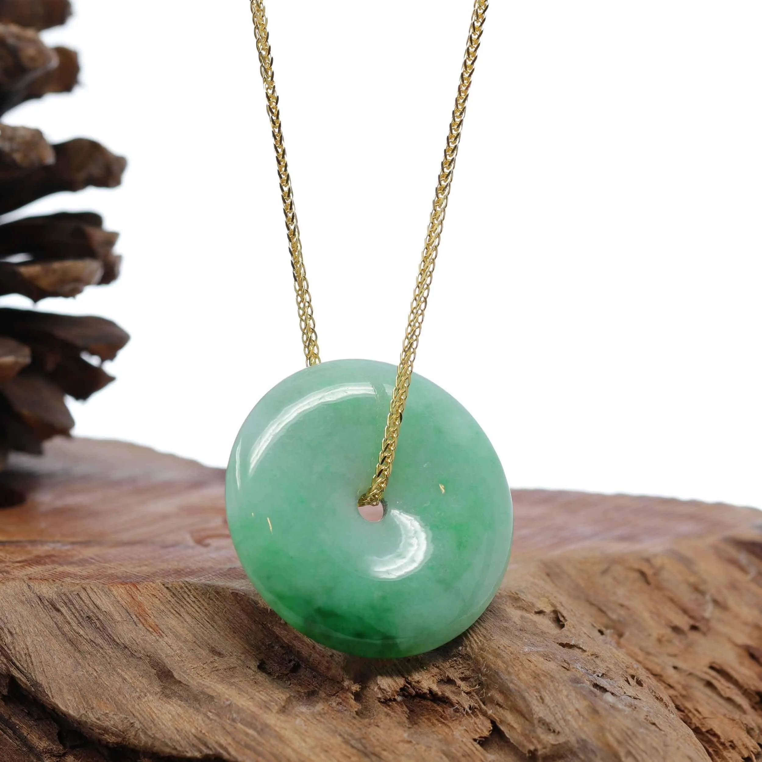 Baikalla "Good Luck Button" Jadeite Jade Lucky KouKou Pendant Necklace