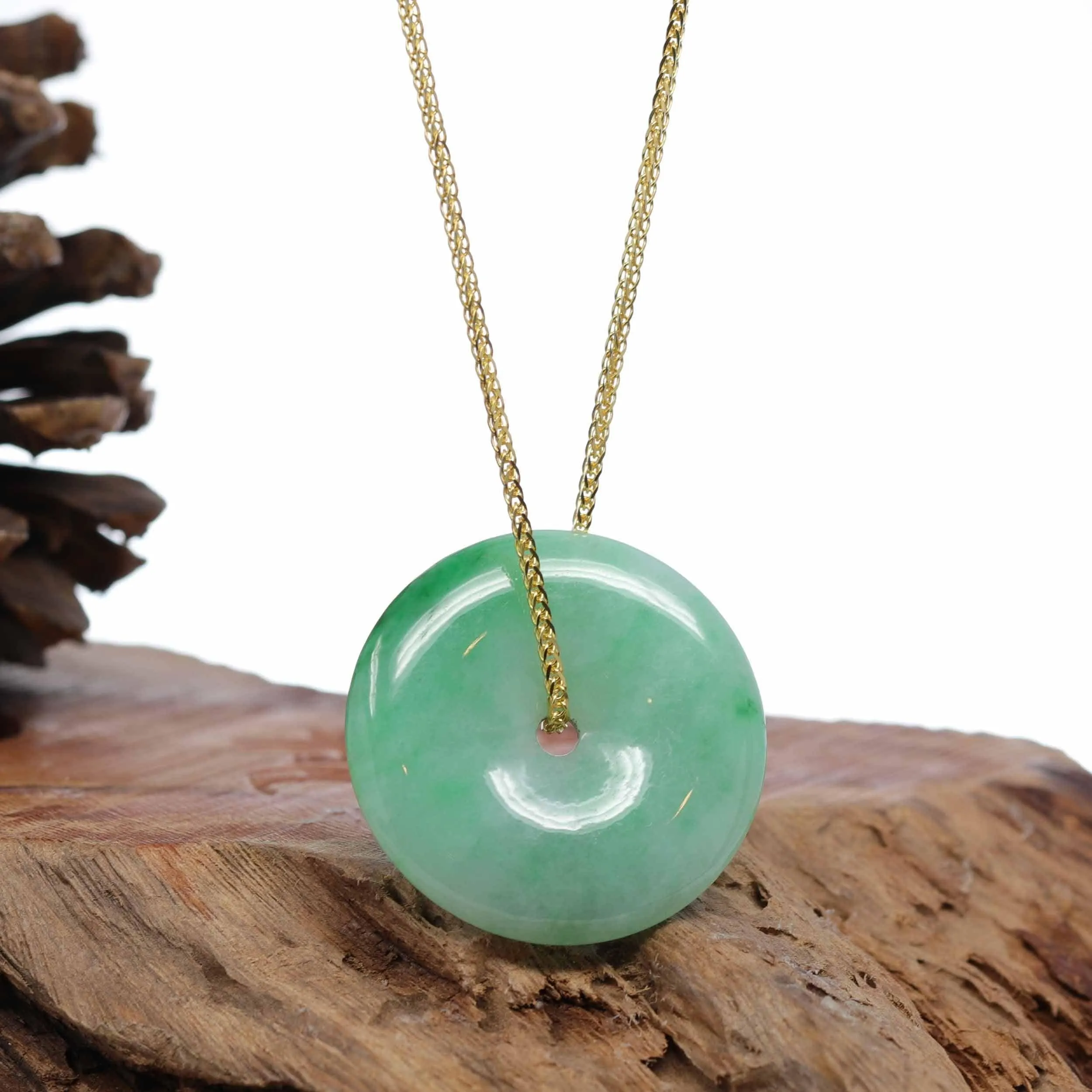 Baikalla "Good Luck Button" Jadeite Jade Lucky KouKou Pendant Necklace