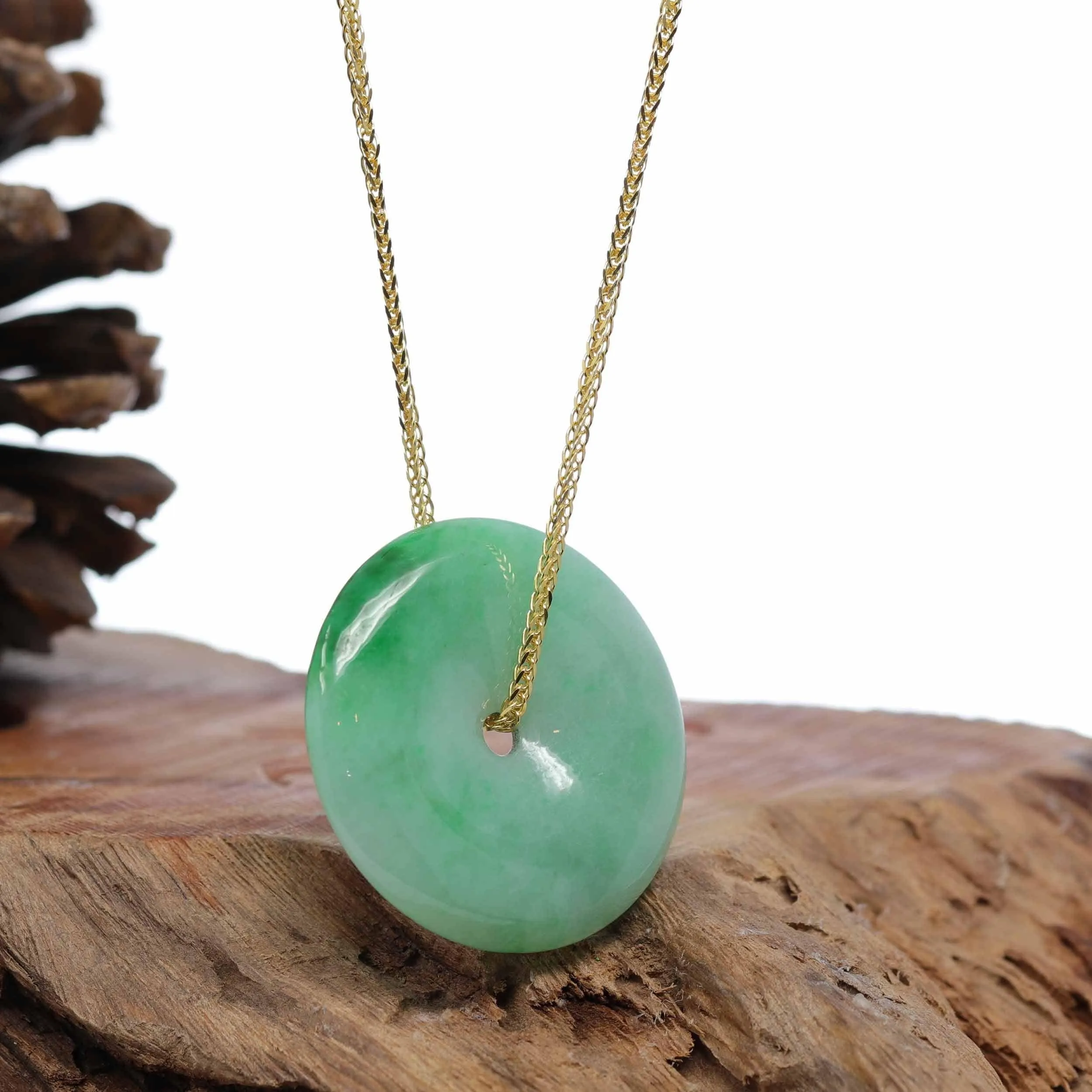 Baikalla "Good Luck Button" Jadeite Jade Lucky KouKou Pendant Necklace