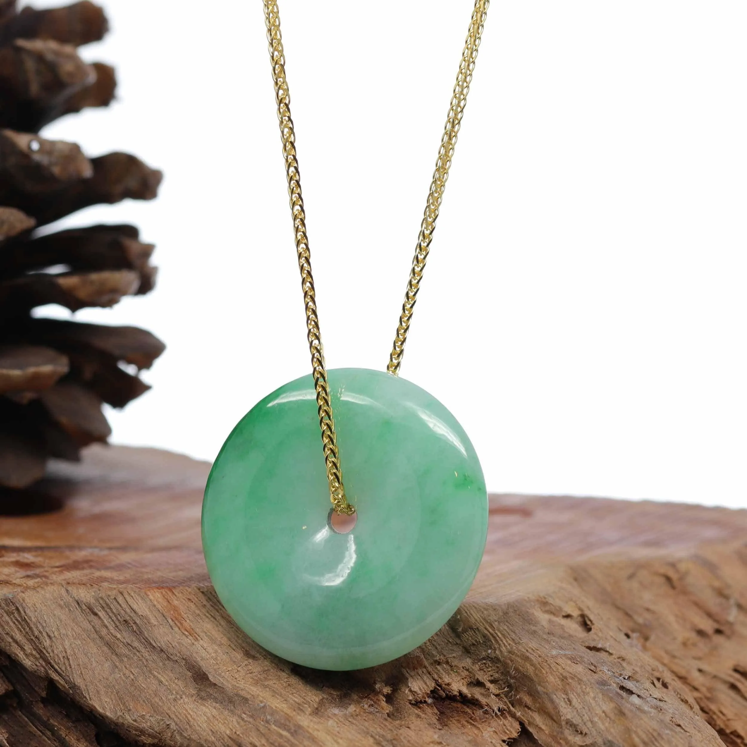 Baikalla "Good Luck Button" Jadeite Jade Lucky KouKou Pendant Necklace