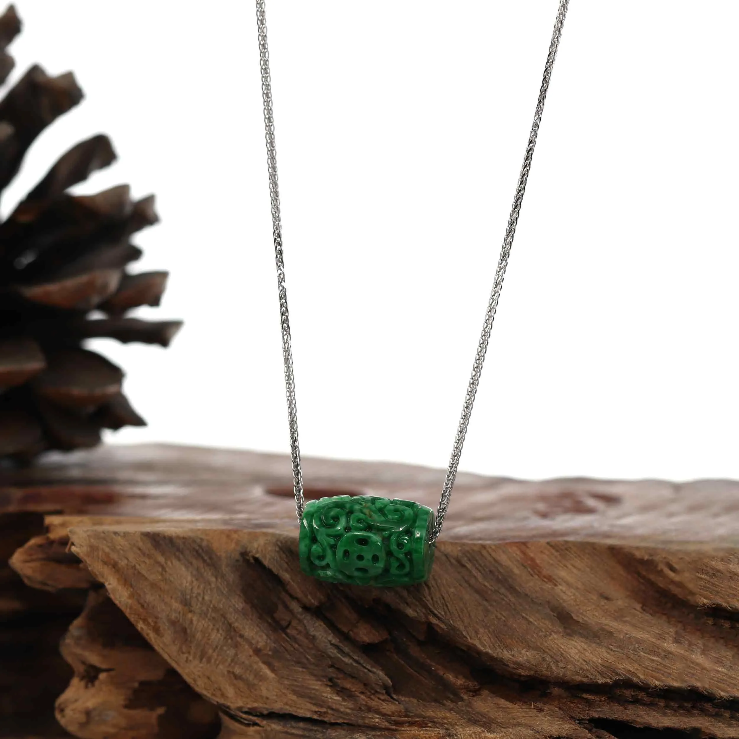 Baikalla™ "Good Luck Button" Necklace Green Jadeite Jade Lucky TongTong Pendant Necklace