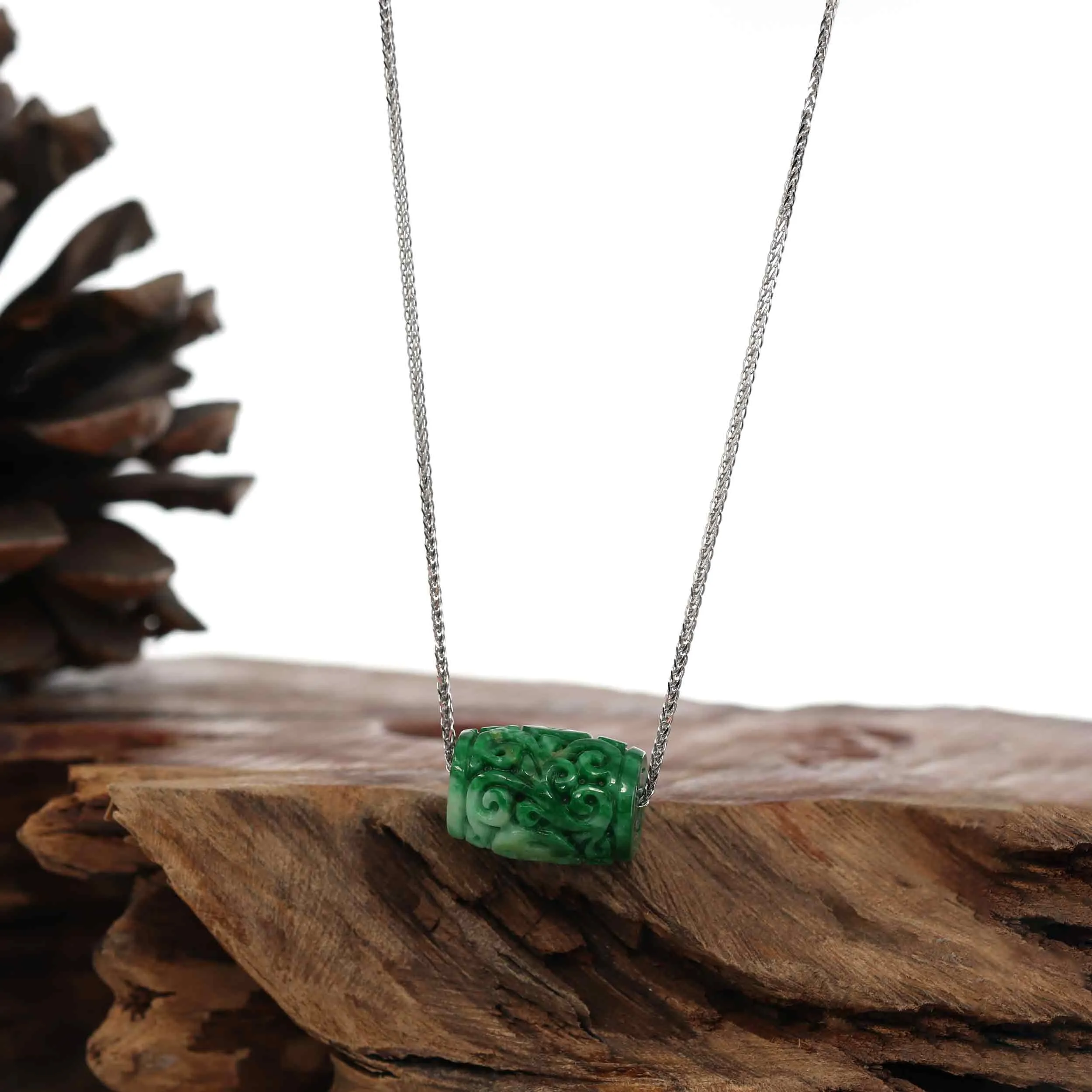 Baikalla™ "Good Luck Button" Necklace Green Jadeite Jade Lucky TongTong Pendant Necklace