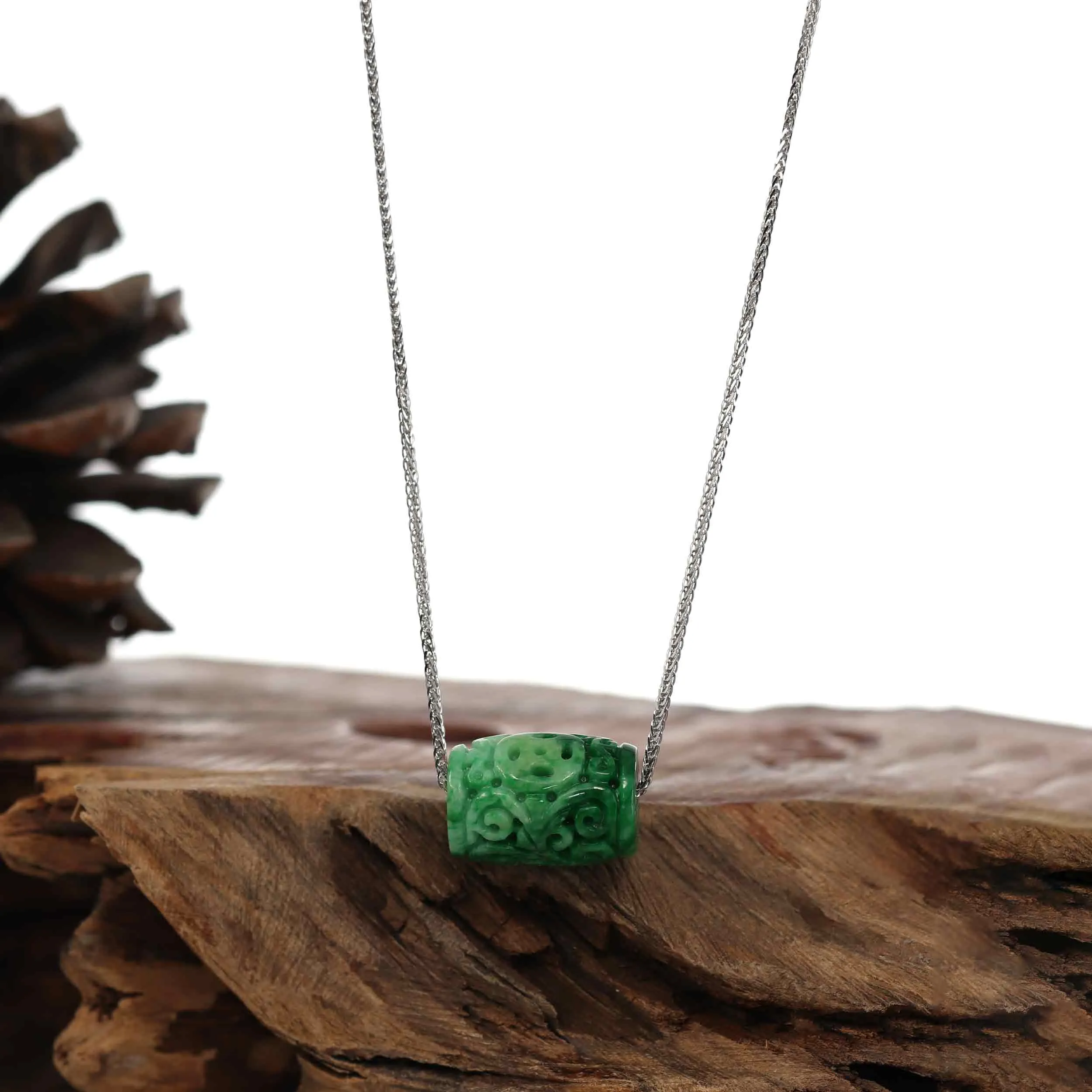 Baikalla™ "Good Luck Button" Necklace Green Jadeite Jade Lucky TongTong Pendant Necklace