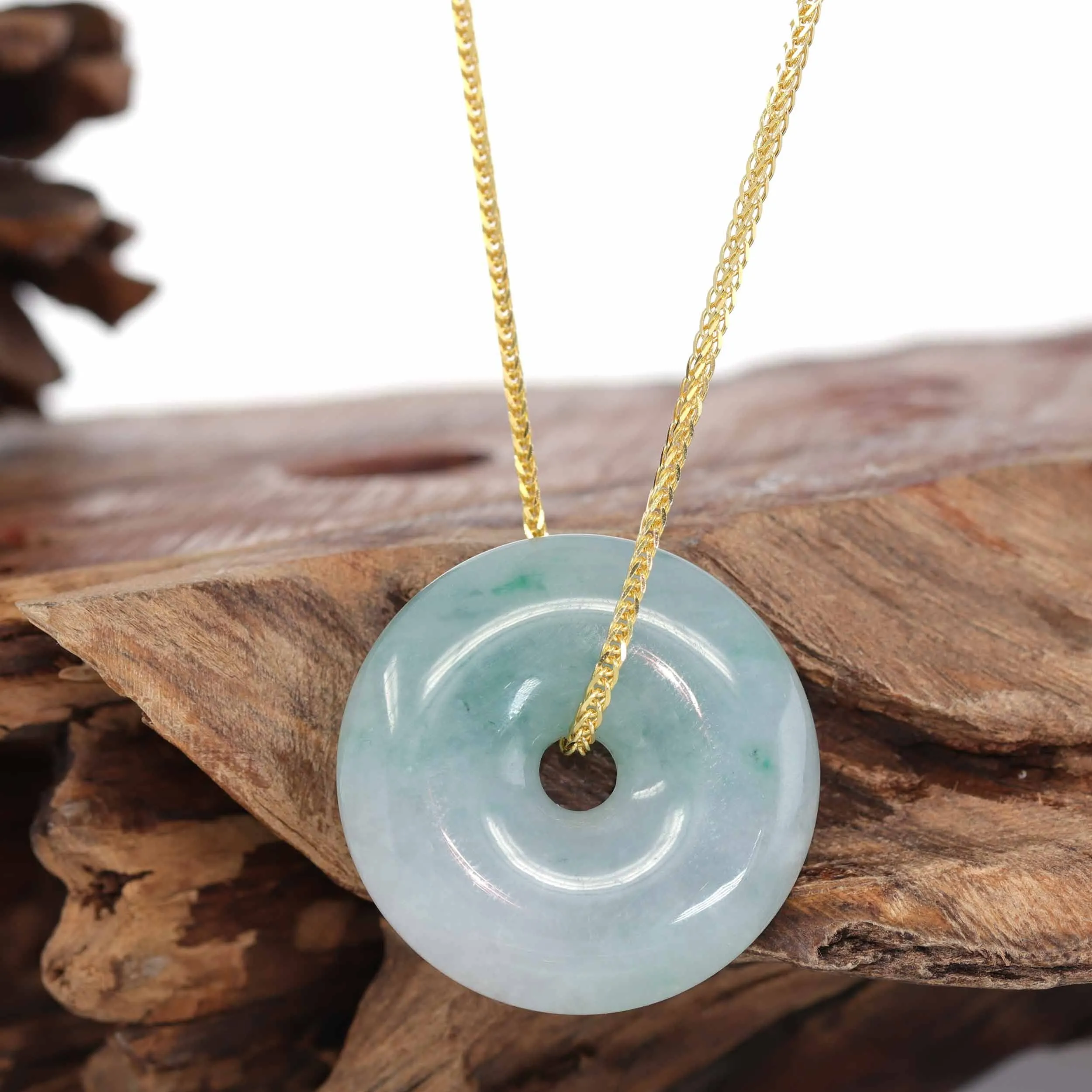 Baikalla "Good Luck Button" Necklace Green Jadeite Jade Pendant For Men