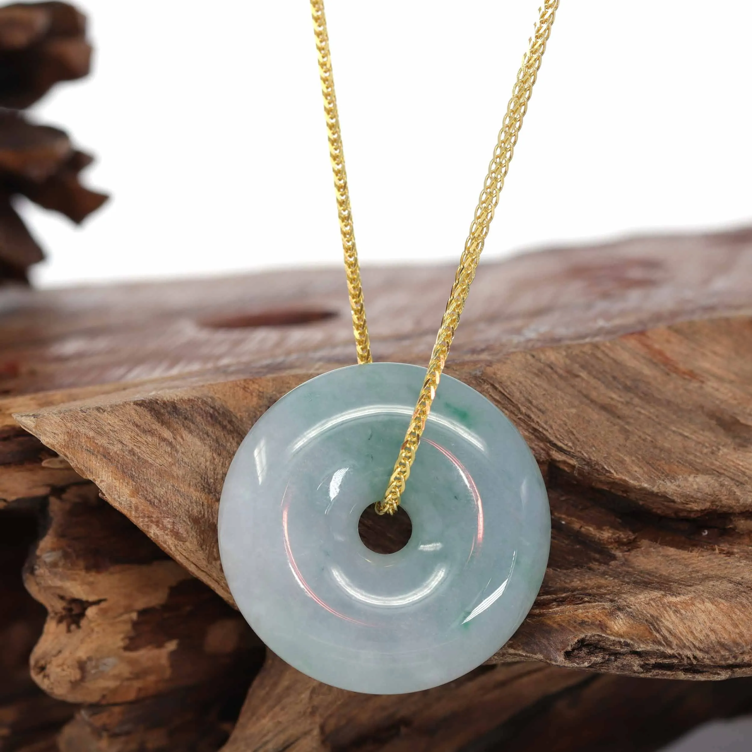 Baikalla "Good Luck Button" Necklace Green Jadeite Jade Pendant For Men