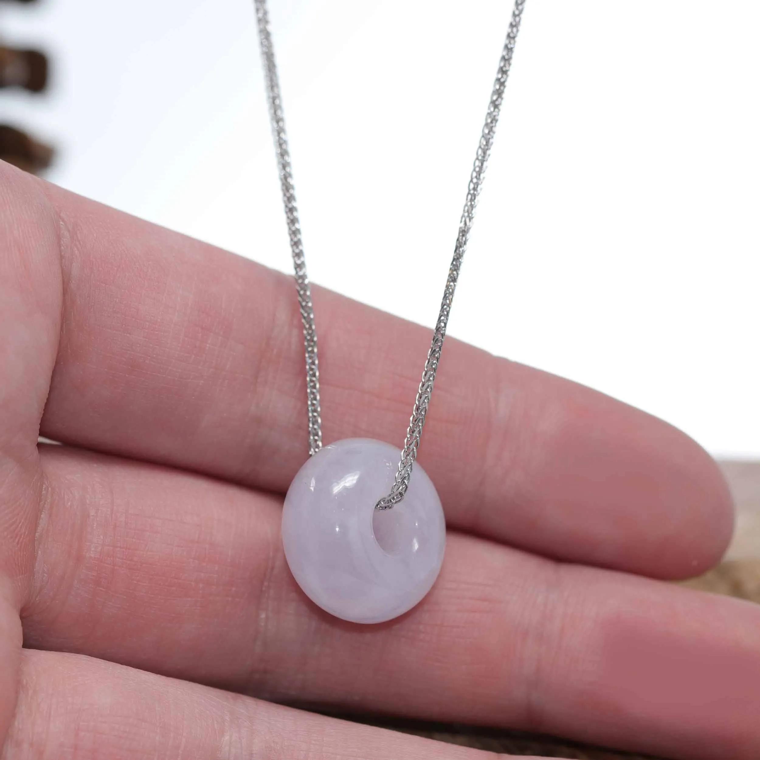 Baikalla "Good Luck Button" Necklace Lavender Jadeite Jade Lucky KouKou Pendant Necklace